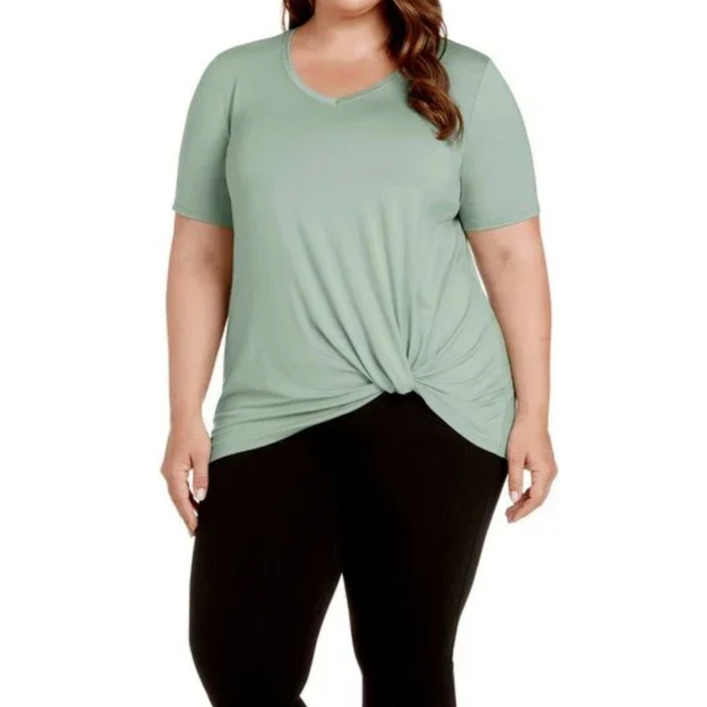Matty M Cozy Comfy V neck‎ Knot Chic Light Pistachio Green Tee XXL